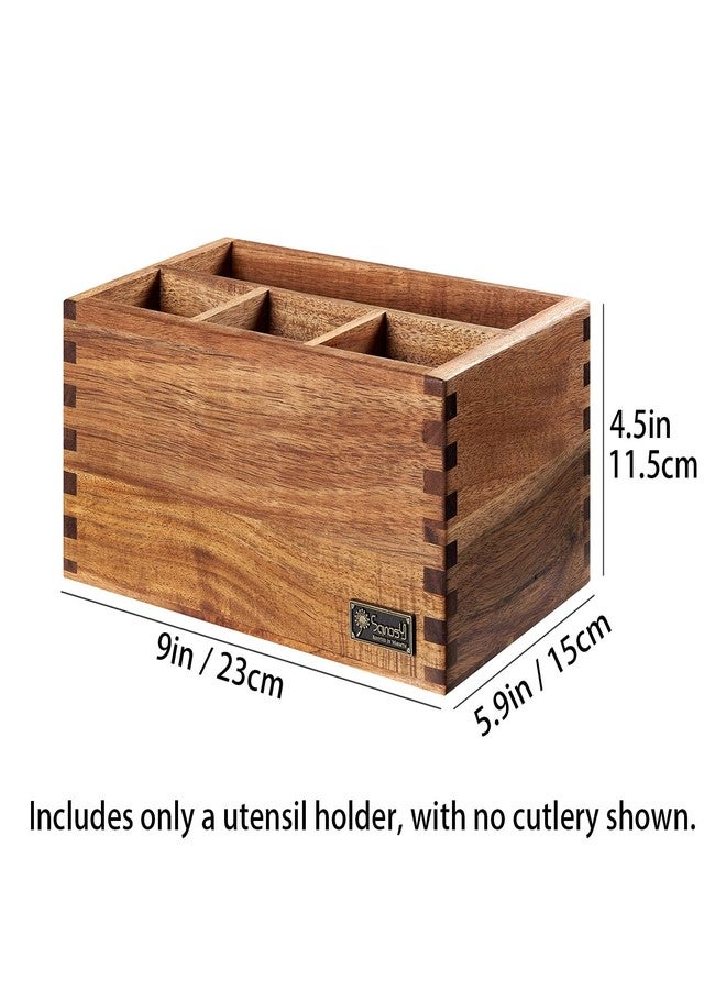 SANOSY Acacia Wood Utensil Holder, Paper Plate Dispenser Organizer for Countertop - 4 Compartment Silverware Caddy for Friendsgiving Party - Cutlery Holder for Cup, Fork, Spoon, Kitchen, Camping, Buffet - Image 2