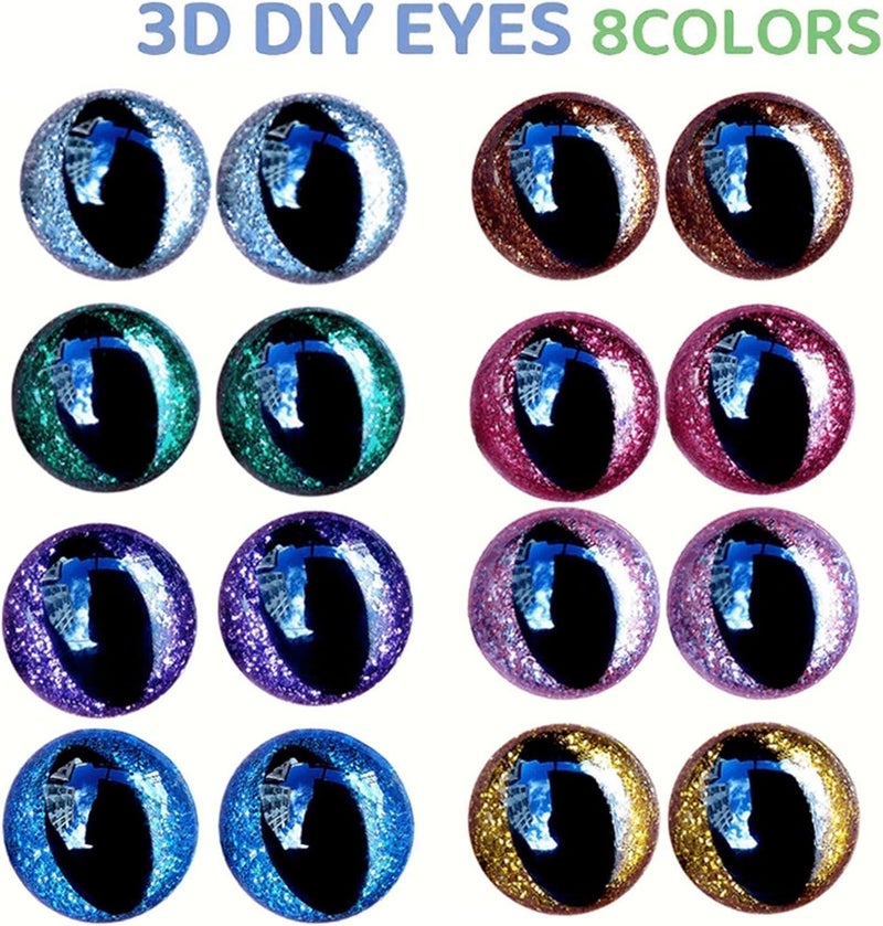 16pieces of Shiny Cat-Eye Vertical Eye Crystal Eye Animal Imitation Eyelash Plush Eyes DIY Accessories for Festival(21mm)