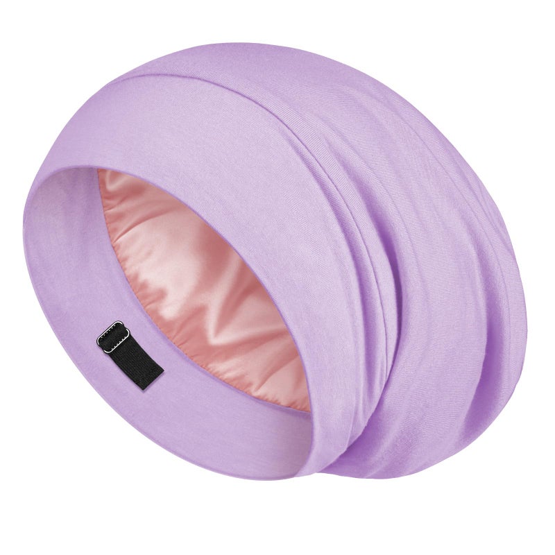 LULUSILK Mulberry Silk Lined Sleep Cap No More Frizzy Tangled Hair Stay On All Night Silk Hair Wrap for Sleeping with Adjustable Strap Silk Bonnet for Women and Men Lavender Pack of 1 - Image 3