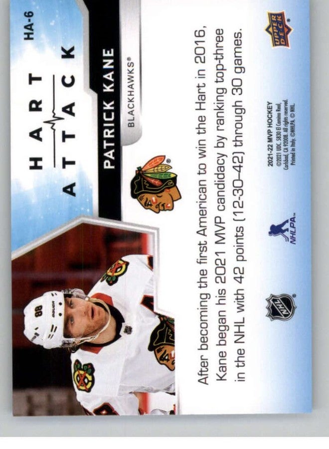 Upper Deck 2021-22 Upper Deck MVP Hart Attack #HA-6 Patrick Kane Chicago Blackhawks Official NHL Hockey Card in Raw (NM or Better) Condition - Image 2