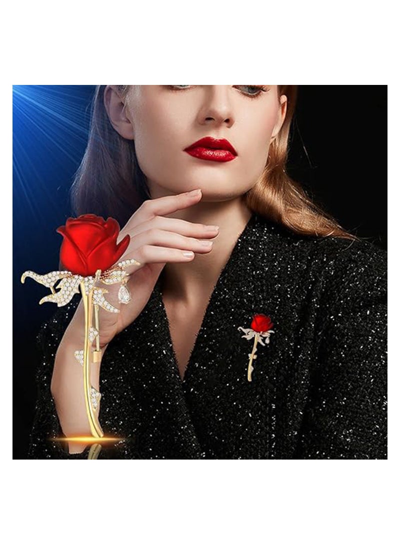 Excefore Rose Flowers Brooches Pins Women's Fashion Crystal Pins Tulip Brooch Alloy Rhinestone Leaf Brooch, Lapel Pins Dress Suit Bouquet Ceremony Accessories Jewelry, 2PCS - Image 2