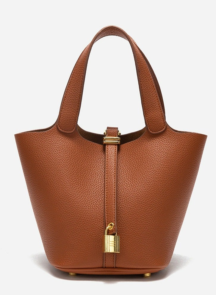 Loquat Small Bucket Bag for Women Simple Style Hobo Bucket Handbag Brown  - Image 1