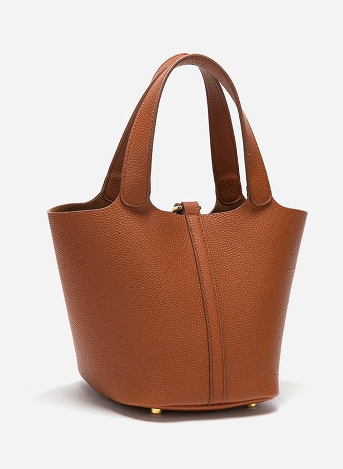 Loquat Small Bucket Bag for Women Simple Style Hobo Bucket Handbag Brown  - Image 2