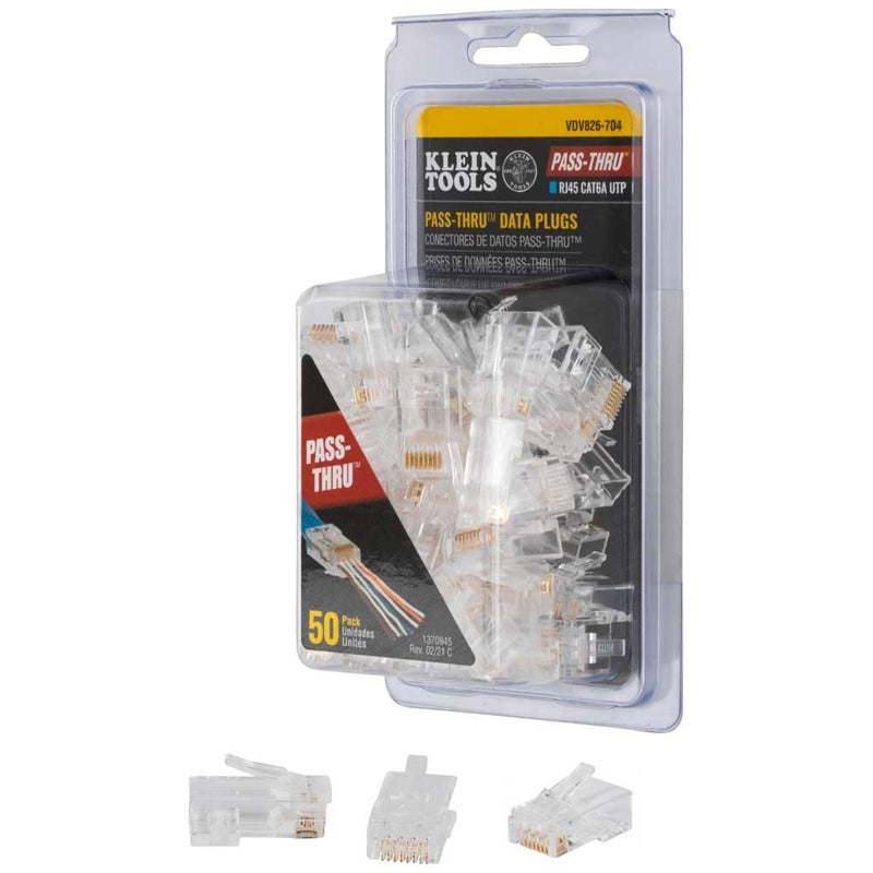 Klein Tools VDV826-704 Modular Data Plug for CAT6A and Larger Diameter CAT6 Indoor or Outdoor Ethernet Cable, 50 Pack - Image 1