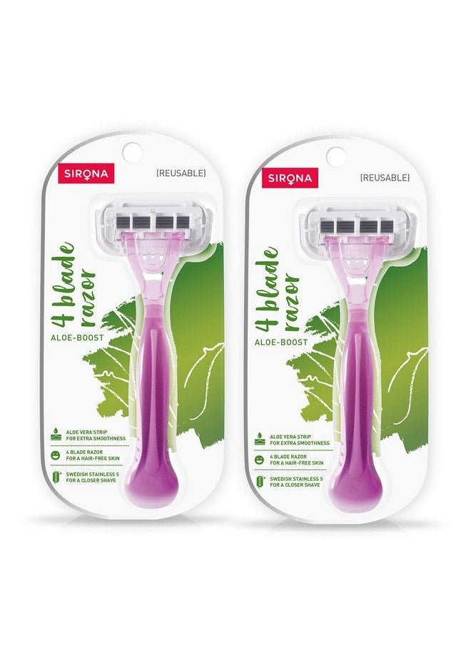 Sirona - Razor For Women Hair Remover For Women Body Razor For Women Women Razor With Aloe Boost For Smooth Arms Legs Underarms & Bikini Line 4Blade Shaving Razor Women Reusable (Pack Of 2) - Image 1