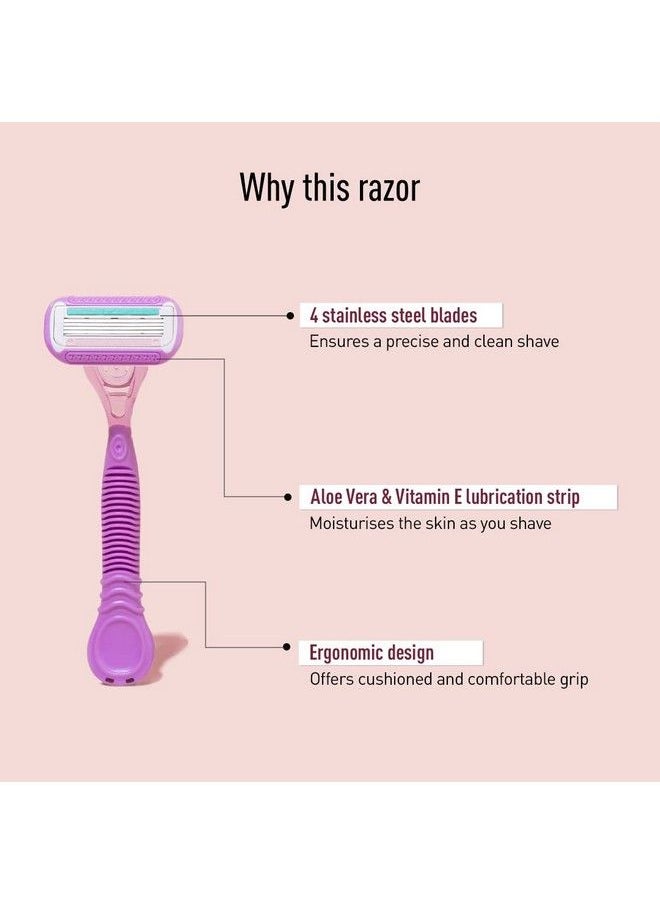 Sirona - Razor For Women Hair Remover For Women Body Razor For Women Women Razor With Aloe Boost For Smooth Arms Legs Underarms & Bikini Line 4Blade Shaving Razor Women Reusable (Pack Of 2) - Image 1