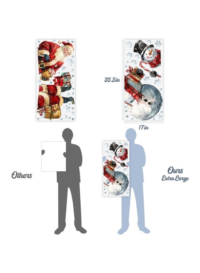 Ivenf Christmas Window Clings Decorations: 2 Sheets Extra Large Santa Claus Snowman Window Clings with Snowflakes, Watercolor Rustic Xmas Stickers for Kids Home Office School Winter Holiday Décor - Image 2