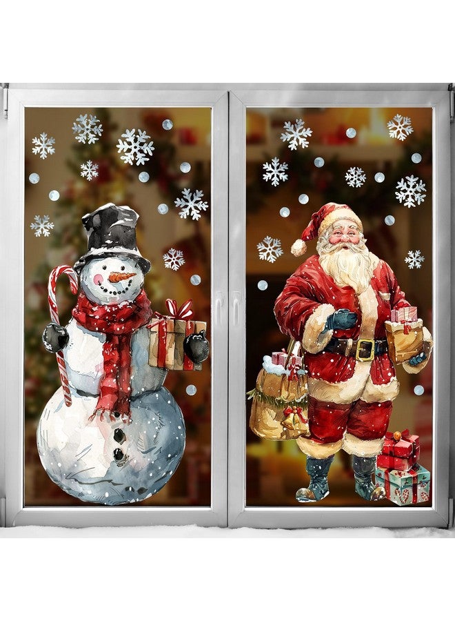 Ivenf Christmas Window Clings Decorations: 2 Sheets Extra Large Santa Claus Snowman Window Clings with Snowflakes, Watercolor Rustic Xmas Stickers for Kids Home Office School Winter Holiday Décor - Image 1