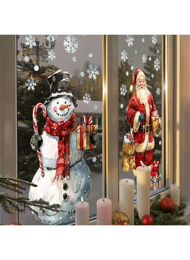Ivenf Christmas Window Clings Decorations: 2 Sheets Extra Large Santa Claus Snowman Window Clings with Snowflakes, Watercolor Rustic Xmas Stickers for Kids Home Office School Winter Holiday Décor - Image 5