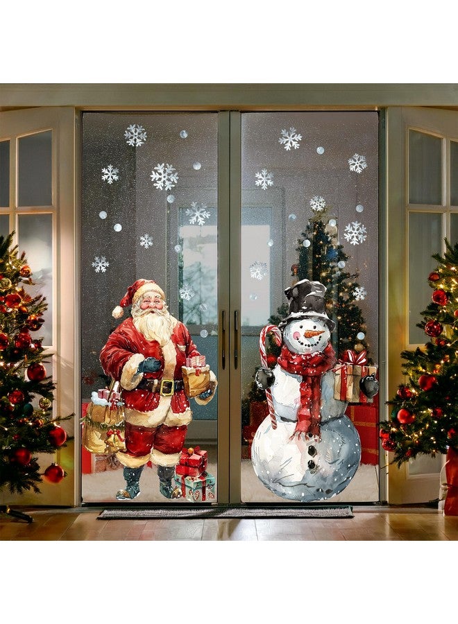 Ivenf Christmas Window Clings Decorations: 2 Sheets Extra Large Santa Claus Snowman Window Clings with Snowflakes, Watercolor Rustic Xmas Stickers for Kids Home Office School Winter Holiday Décor - Image 4