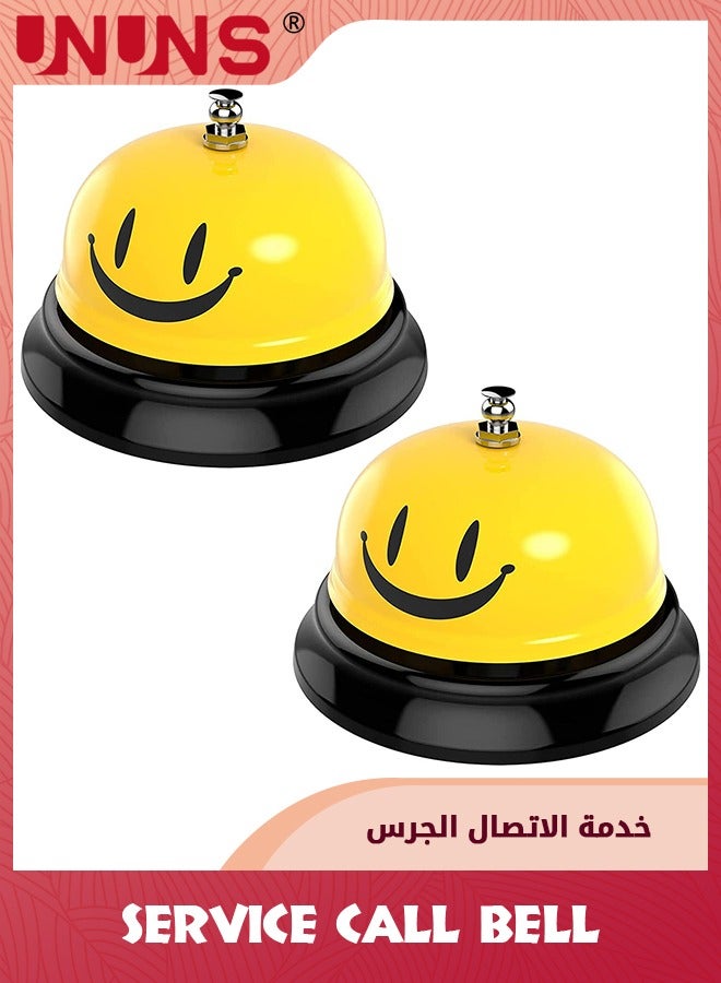 UNUNS 2 Pack Desk Bell For Service,Smile Face Call Bell,8.5cm Desk Bell With Metal Anti-Rust Construction,Front Desk Bell For Schools Dinner Hotel Reception Areas,Service Bell Dinner Desk Bell,Yellow - Image 1