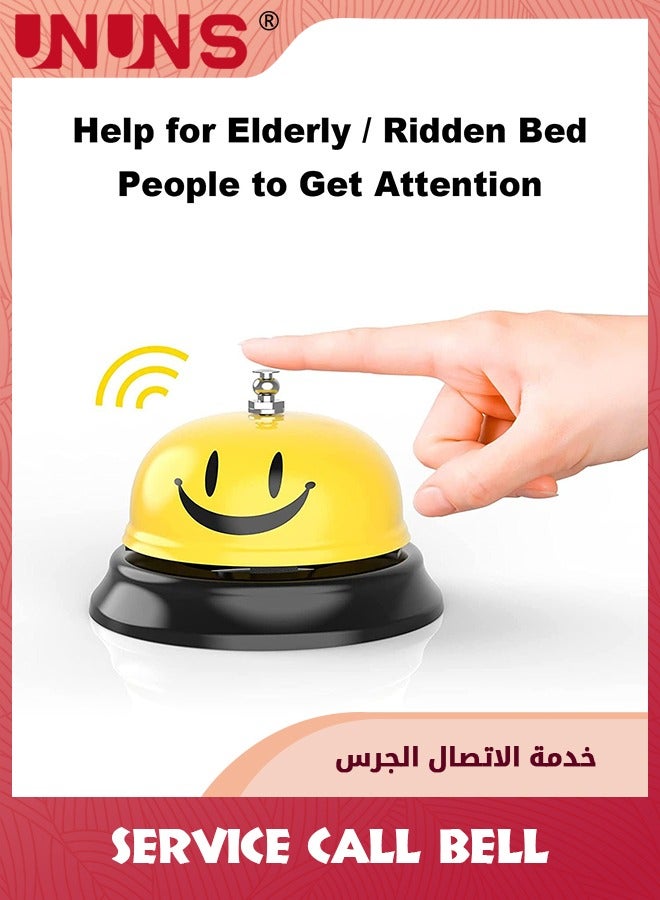 UNUNS 2 Pack Desk Bell For Service,Smile Face Call Bell,8.5cm Desk Bell With Metal Anti-Rust Construction,Front Desk Bell For Schools Dinner Hotel Reception Areas,Service Bell Dinner Desk Bell,Yellow - Image 3