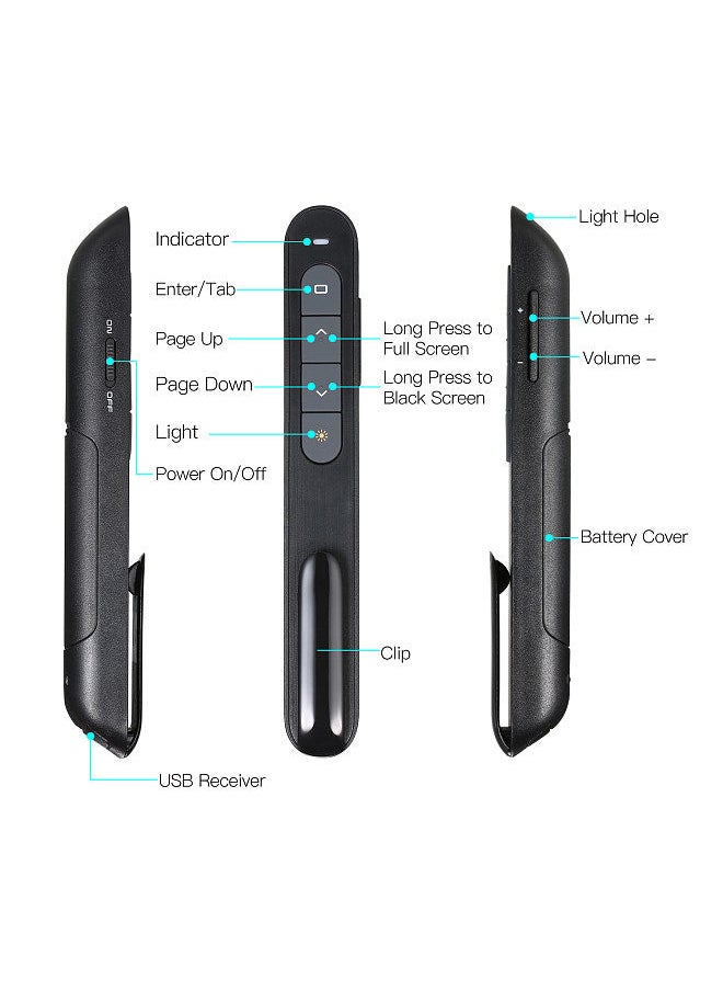 Generic 2.4GHz Wireless Powerpoint Presenter Presentation Pointer PPT Clicker with USB Receiver 100 Meters Remote Control Compatible with Windows Android Mac OS for Meeting Teaching Training Lecture  - Image 2