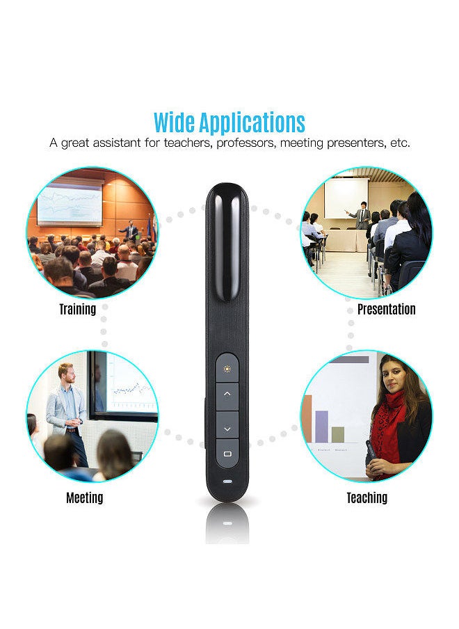 2.4GHz Wireless Powerpoint Presenter Presentation Pointer PPT Clicker with USB Receiver 100 Meters Remote Control Compatible with Windows Android Mac OS for Meeting Teaching Training Lecture