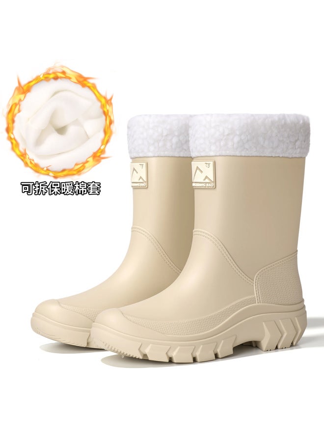 New Rain Boots For Women, Fashionable Adult Mid-calf Rain Boots, Fleece-lined Water Shoes, Non-slip Outdoor Work Wear-resistant Waterproof Shoes