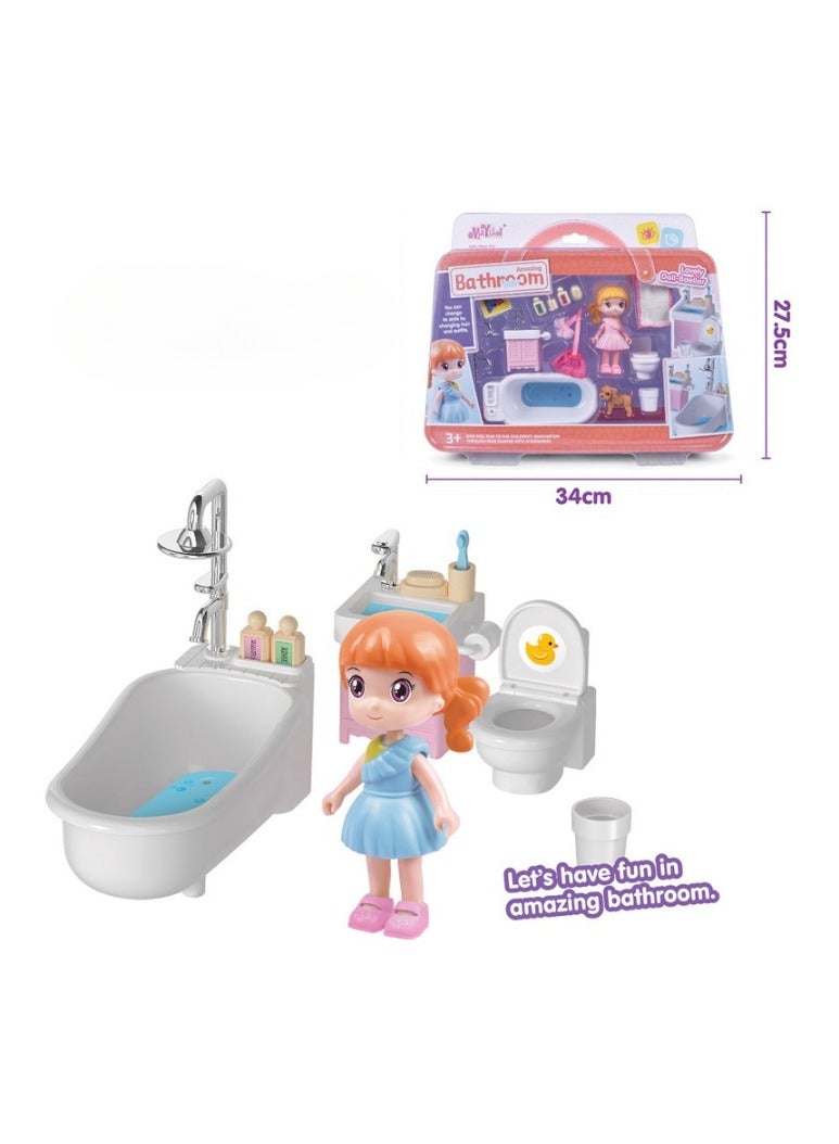 AROAQ Mini House Furniture Set, durable plastic dollhouse furniture set, role-playing parent-child interactive game, Miniature Doll House Accessories for children, (6303B small bathroom) - Image 1