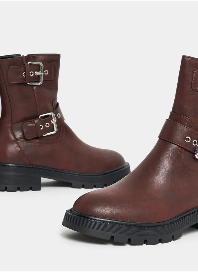 RAID Side Buckle Accent Biker Ankle Boots by Styli