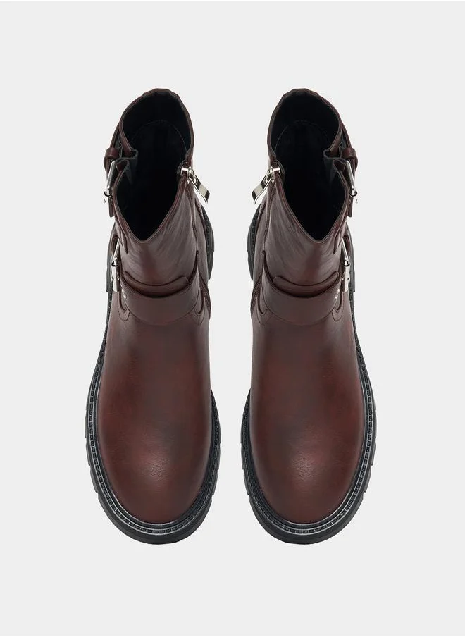 RAID Side Buckle Accent Biker Ankle Boots by Styli