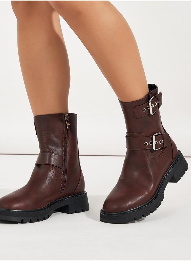 RAID Side Buckle Accent Biker Ankle Boots by Styli  - Image 2