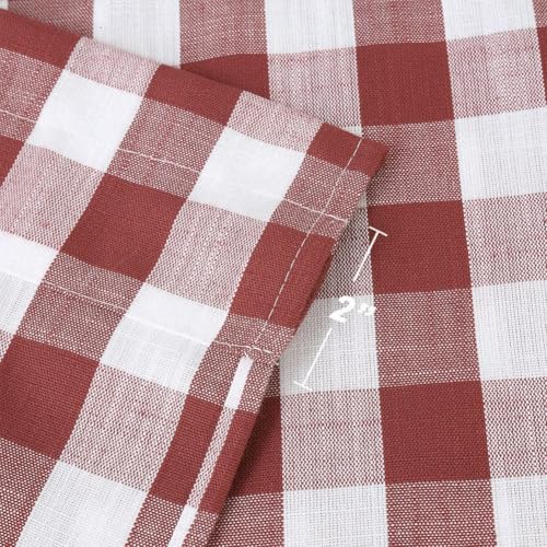 Amzdecor Red White Buffalo Plaid Valance Linen Sheer Cafe Curtain Buffalo Check Plaid Rod Pocket Rustic Farmhouse Kitchen Window Treatment for Living Room Bedroom,1 Panel, 55''x15'',Burgundy and White - Image 3
