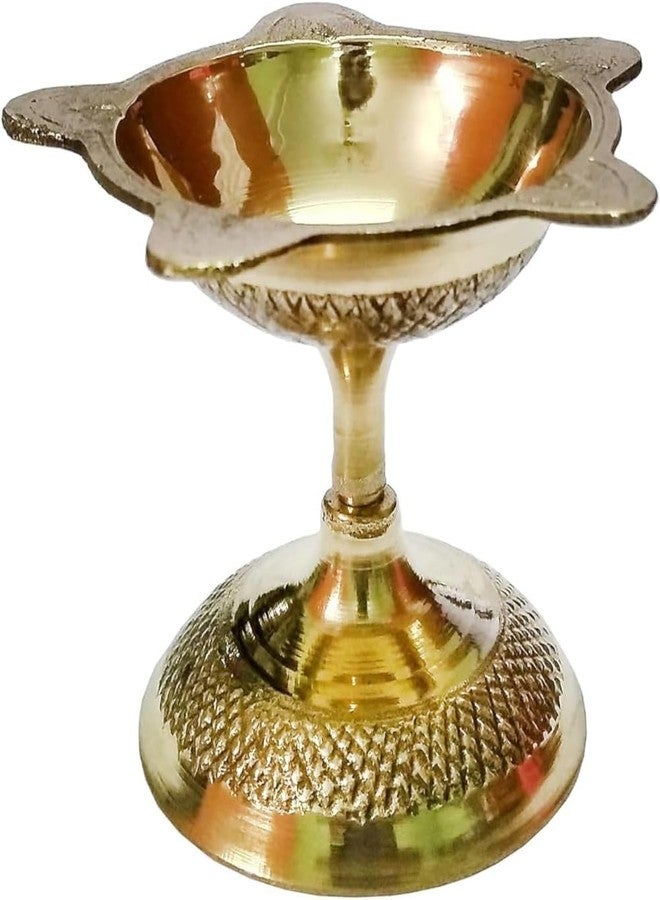 Craft N Copper مصباح ديا (مصباح بوجا) من النحاس الخالص، قطعة هندوسية للعبادة، ارتفاعه 2.5 بوصة - Image 1