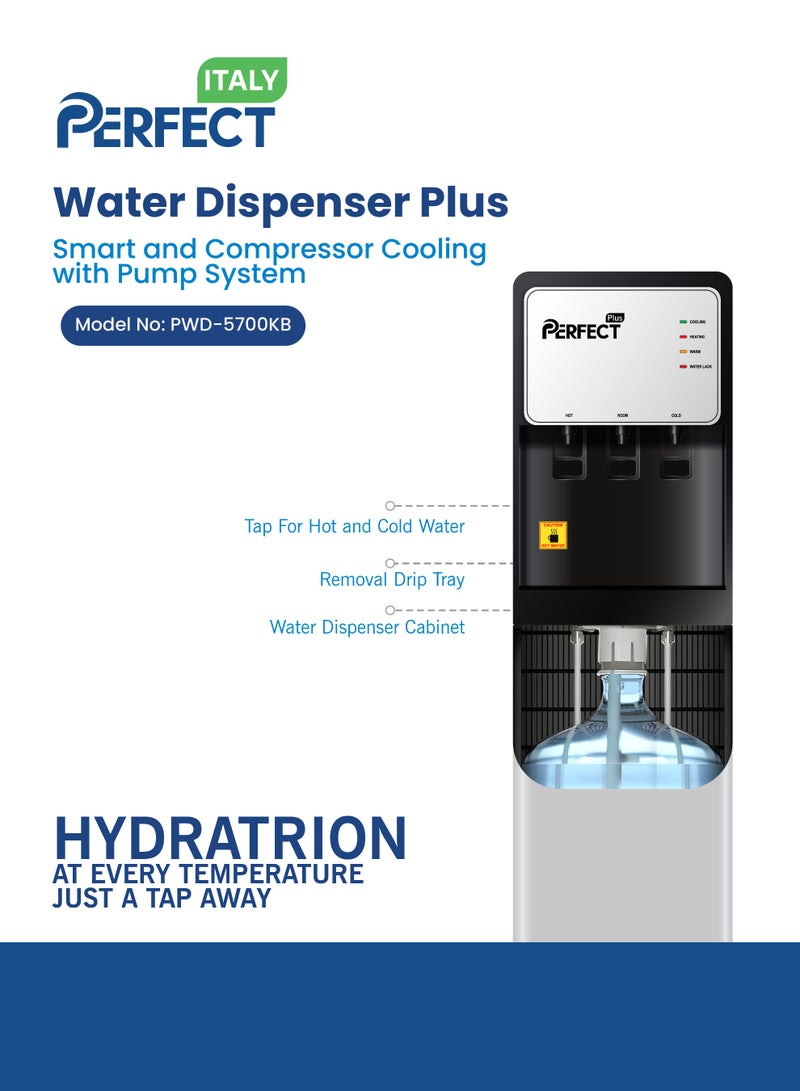 برفكت مبرد مياه مثالي بلس PWD-5700KB | التبريد الذكي | 3-اضغط على ساخن/بارد/دافئ | اتصال مباشر + فلتر | 580 واط | ضمان لمدة عامين - Image 2
