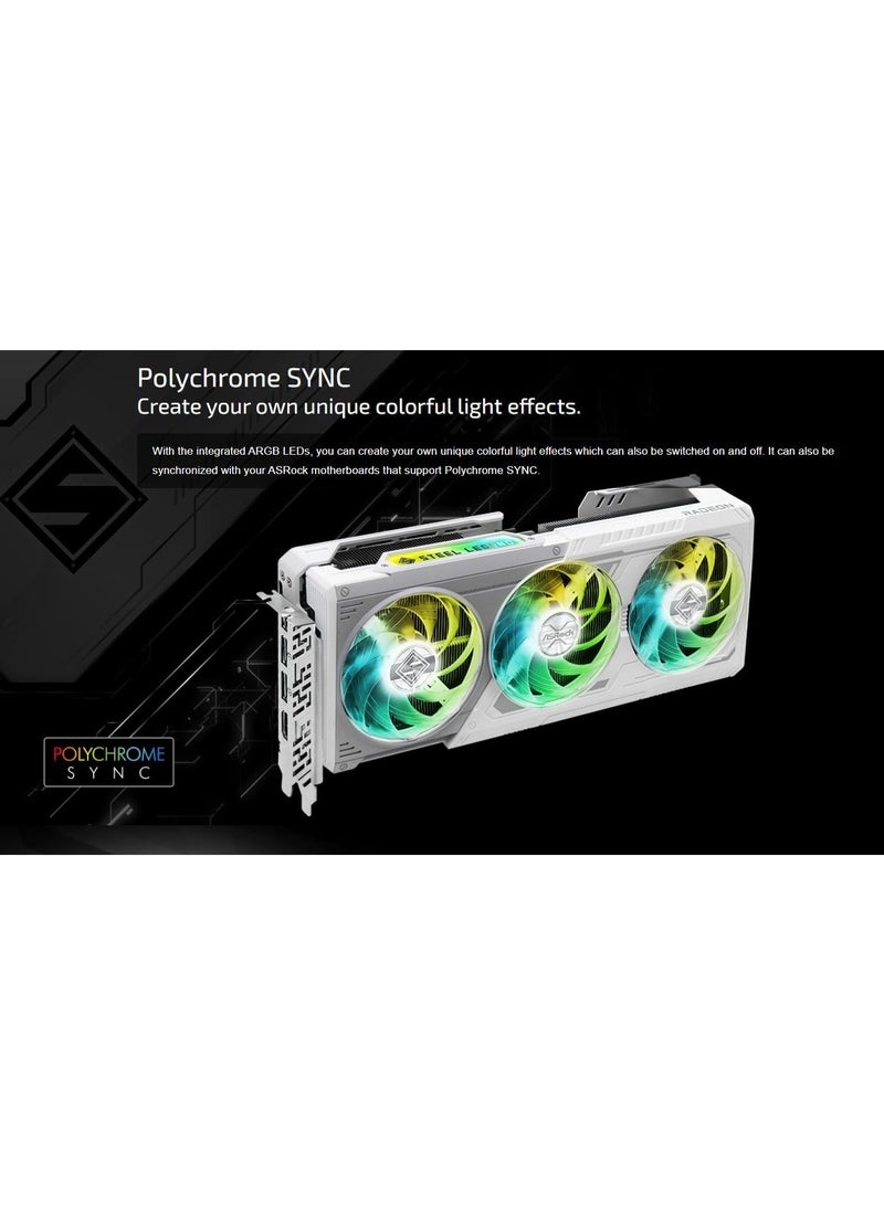 ASRock AMD Radeon RX 9070 Steel Legend 16GB OC GPU 2700 MHz 20 Gbps GDDR6 256Bit (3rd Gen RT 2nd Gen AI Accelerators) PCIe5.0 2x8-pin Triple Fan Graphics Card 700W Air Deflecting HDMI DisplayPort - Image 4