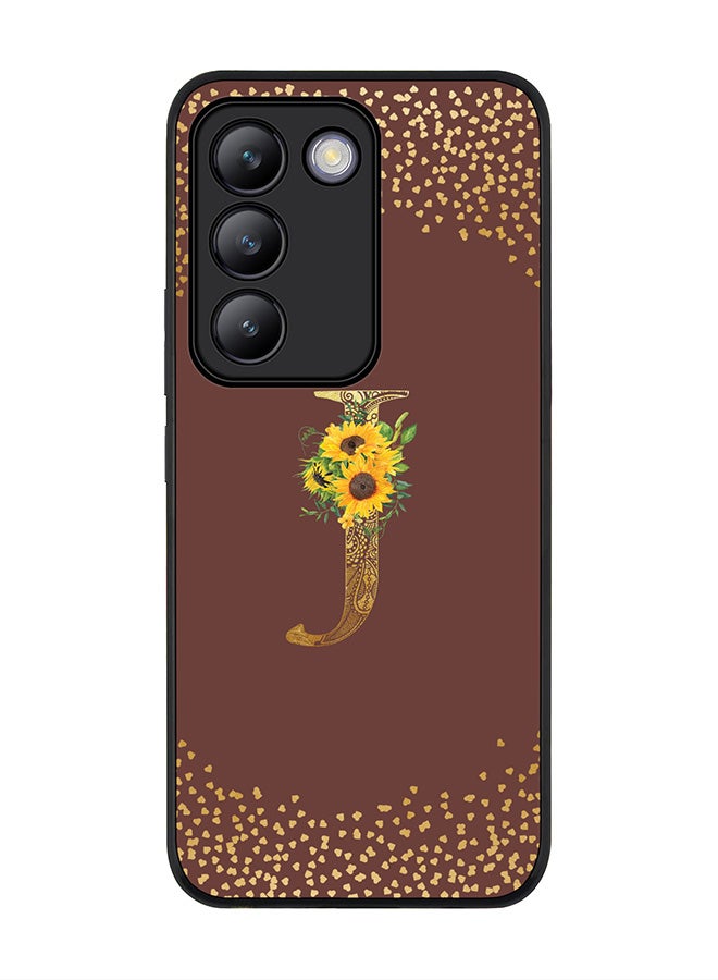Stylizedd Rugged Black edge case for Vivo V30 Lite 5G, Flexible Cover -  Custom Monogram Initial Letter Mandala Floral Pattern Alphabet - J  (Brown ) - Image 1