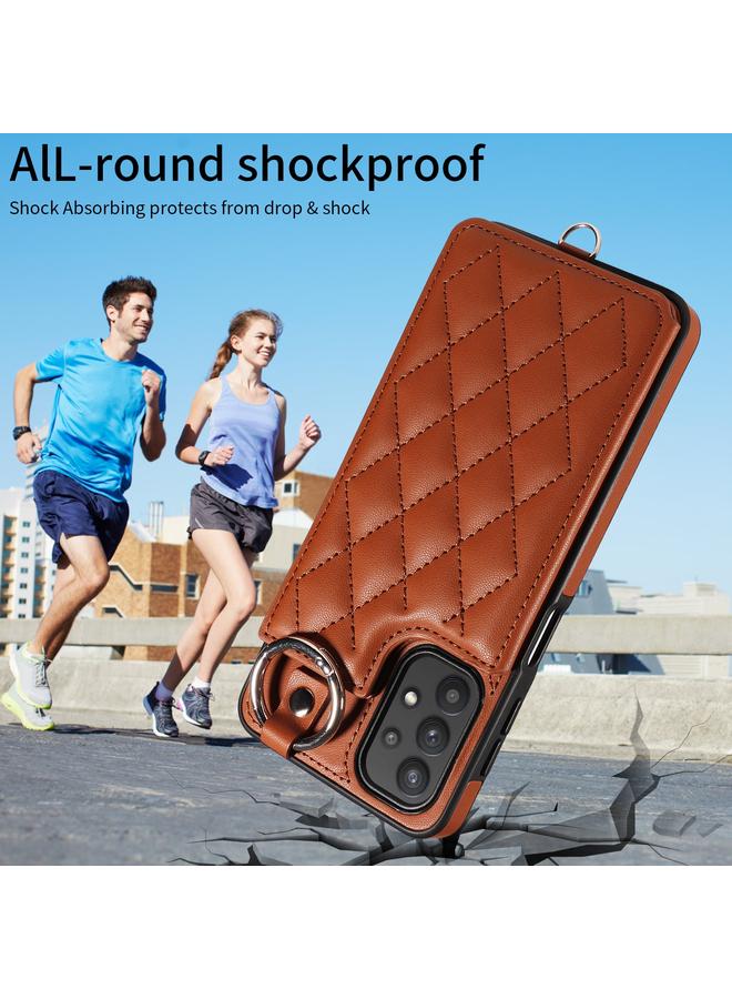 S-TOP Case For Samsung Galaxy A32 5G Rhombic Texture Card Bag Phone Case with Short Lanyard - Image 2