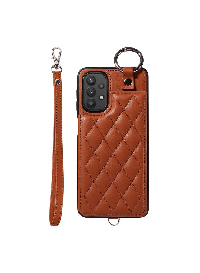 S-TOP Case For Samsung Galaxy A32 5G Rhombic Texture Card Bag Phone Case with Short Lanyard - Image 1