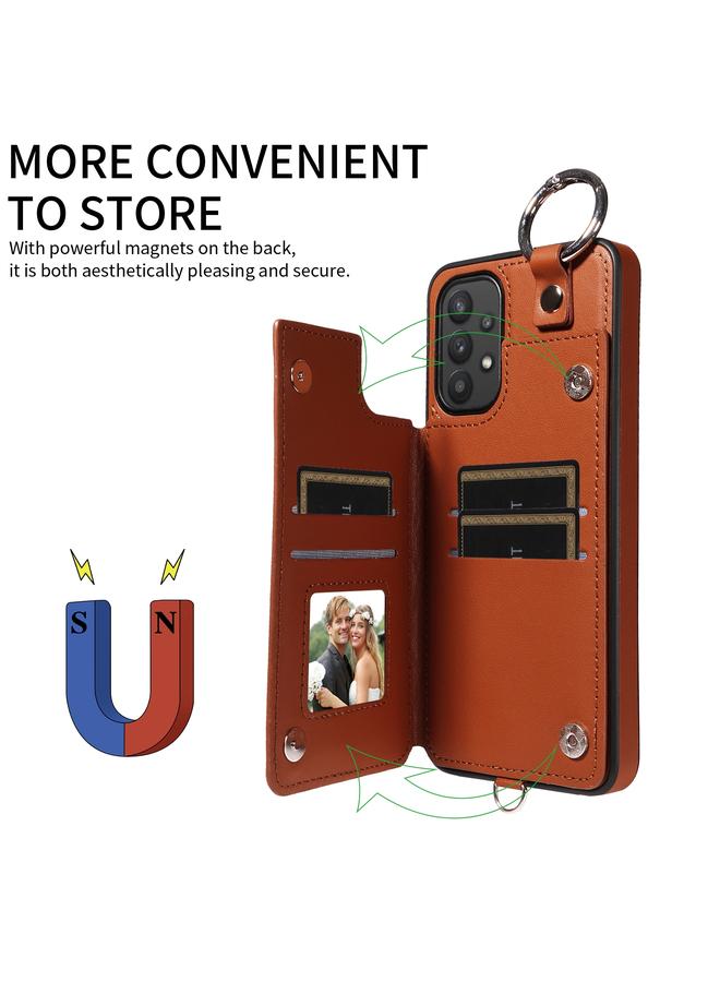 S-TOP Case For Samsung Galaxy A32 5G Rhombic Texture Card Bag Phone Case with Short Lanyard - Image 5
