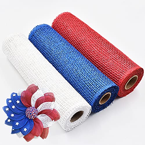 tyoungg Patriotic American Flag Sunflower Wreath DIY Kit Red White Blue Poly Burlap Deco Mesh 10 Inch X 5 Yard 4th of July Door Decor Independence Day Wreath A