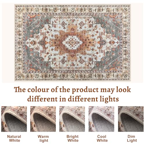 Tangsoo Vintage Rug 2x3 Washable for Entryway Non Slip Small Area Rug Indoor Front Door Print Distressed Turmeric Door Mat Carpet Soft Low Pile Rugs for Entrance Kitchen Bedroom Bathroom - Image 3