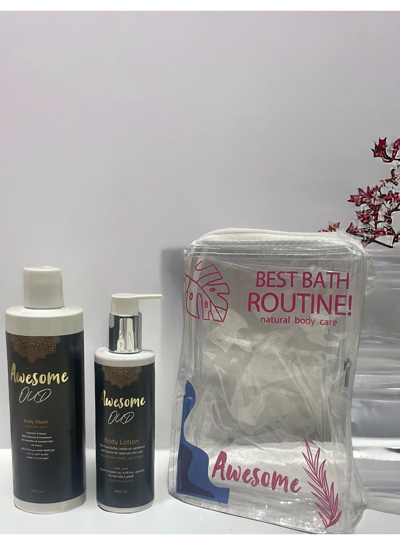 أوسم اوسوم بادي لوشن عود 250 مل +سائل استحمام + شنطة ميكاب - Image 1