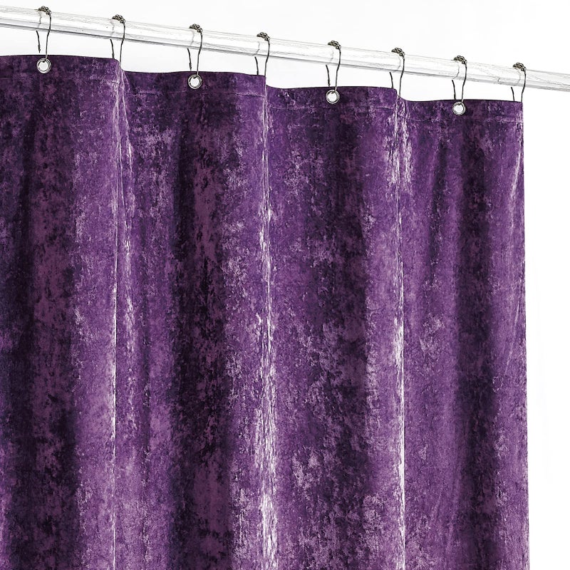 Fredsure Distressed Velvet Shower Curtain Set, 13 Pieces Purple Including 1 Piece 72"x72" Shower Curtain and 12 Pieces Silver Hooks - Image 2