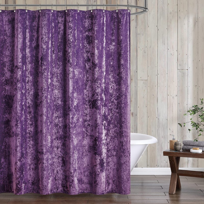 Fredsure Distressed Velvet Shower Curtain Set, 13 Pieces Purple Including 1 Piece 72"x72" Shower Curtain and 12 Pieces Silver Hooks - Image 1