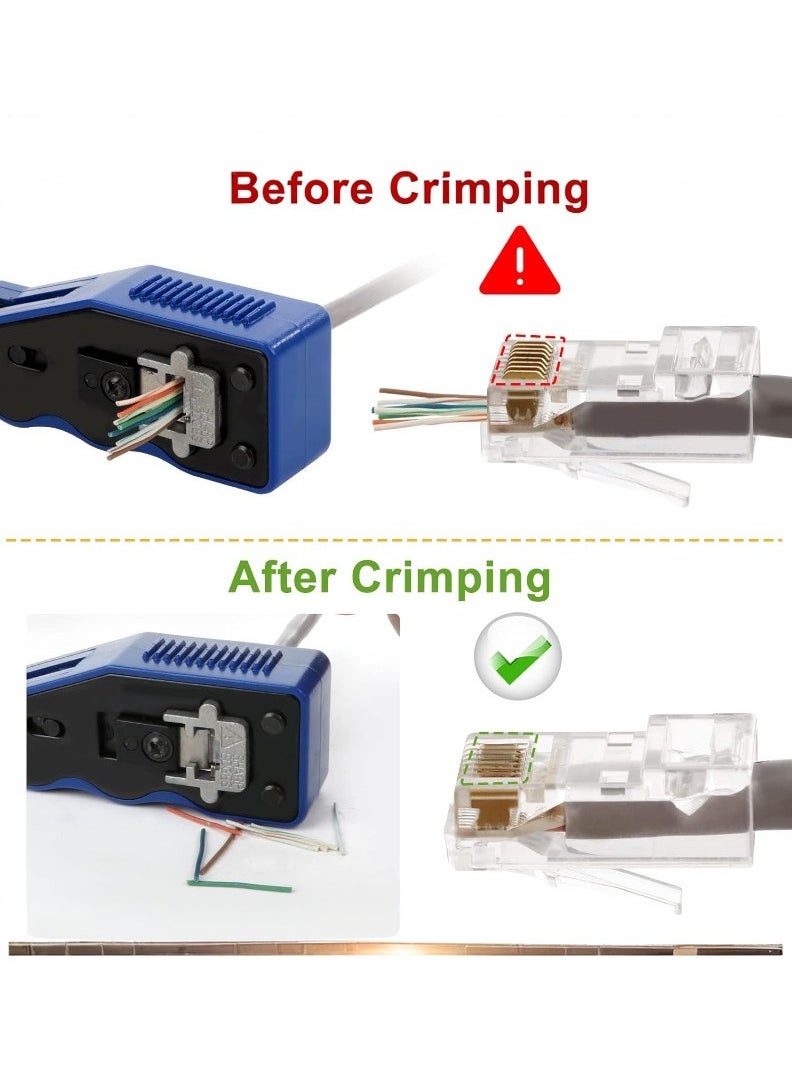 RJ45 Pass Through All-in-One Crimping Tool for LAN Cables,8P CAT5 CAT6,Blue
