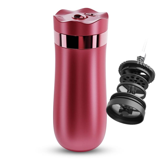 TRAVEL COFFEE PRESS VACUUM INSULATED PORTABLE FRENCH PRESS STAINLESS STEEL PORTABLE COFFEE MAKERTEA PRESS 12OZ ROSE RED