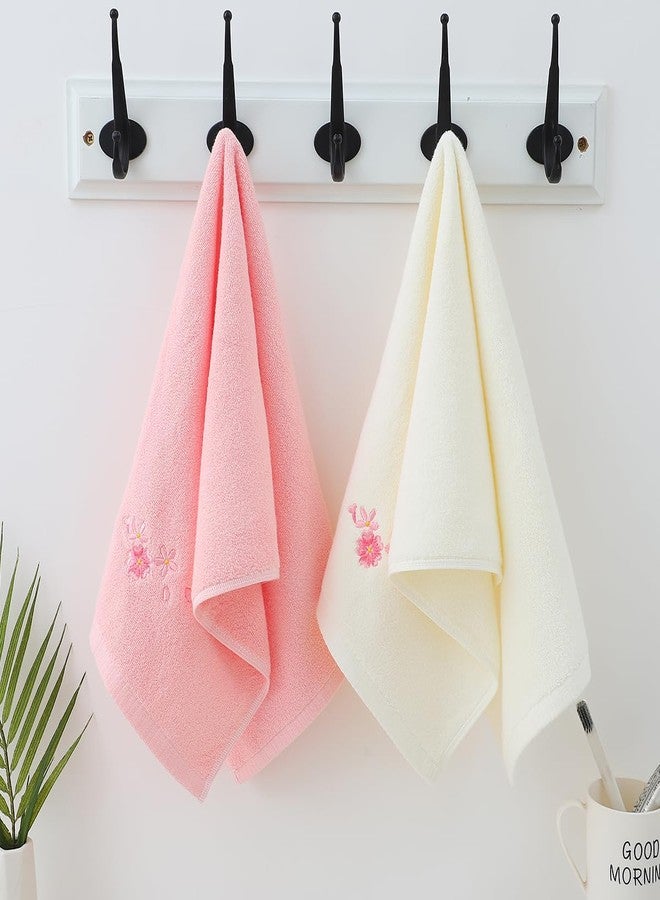 Pidada Hand Towels Set of 4 Embroidered Floral Pattern 100% Cotton Absorbent Soft Decorative Towel for Bathroom (Cherry Blossom 2 Pink 2 Ivory) - Image 3