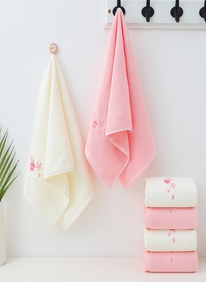 Pidada Hand Towels Set of 4 Embroidered Floral Pattern 100% Cotton Absorbent Soft Decorative Towel for Bathroom (Cherry Blossom 2 Pink 2 Ivory) - Image 4