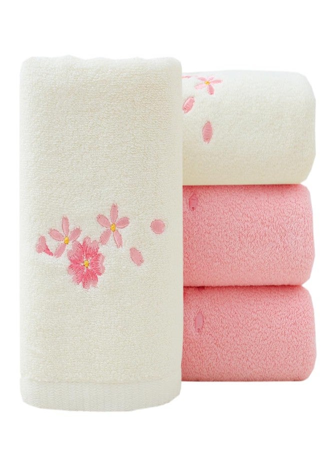Pidada Hand Towels Set of 4 Embroidered Floral Pattern 100% Cotton Absorbent Soft Decorative Towel for Bathroom (Cherry Blossom 2 Pink 2 Ivory) - Image 1