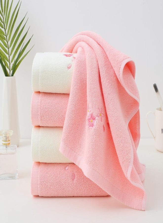 Pidada Hand Towels Set of 4 Embroidered Floral Pattern 100% Cotton Absorbent Soft Decorative Towel for Bathroom (Cherry Blossom 2 Pink 2 Ivory) - Image 5