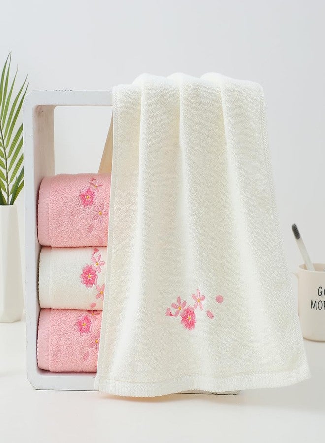 Pidada Hand Towels Set of 4 Embroidered Floral Pattern 100% Cotton Absorbent Soft Decorative Towel for Bathroom (Cherry Blossom 2 Pink 2 Ivory) - Image 2