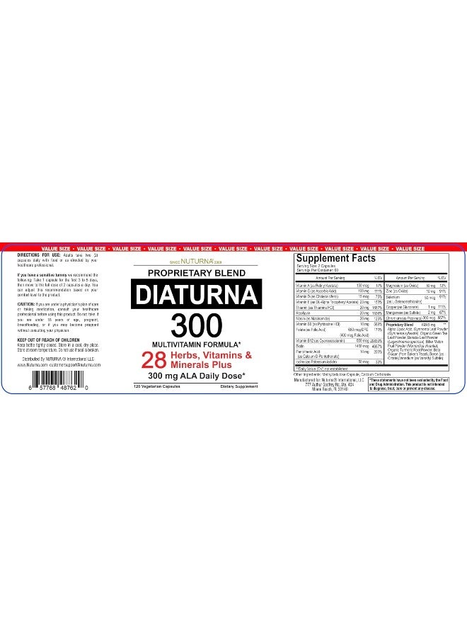 Nuturna 28 Vitamins Minerals Herbs Diabetic Support Formula Supplement with 300mg Alpha Lipoic Acid for Men and Women - Image 2