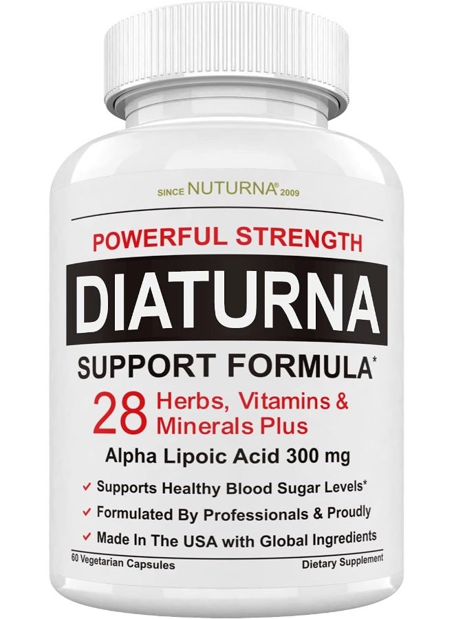 Nuturna 28 Vitamins Minerals Herbs Diabetic Support Formula Supplement with 300mg Alpha Lipoic Acid for Men and Women - Image 1
