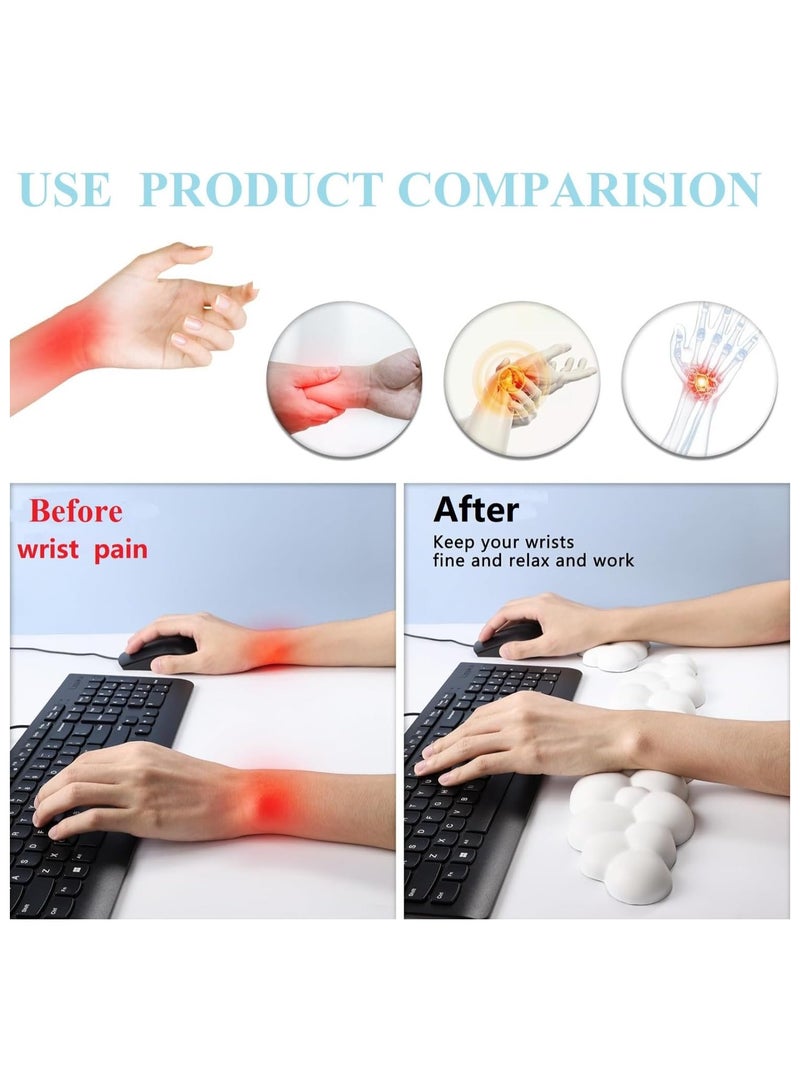 Keyboard Wrist Rest Set, Ergonomic Keyboard Wrist Rest, High Density Memory Foam Keyboard Palm Rest, Memory Cloud Shaped Wrist Rest for Typing Pain Relief