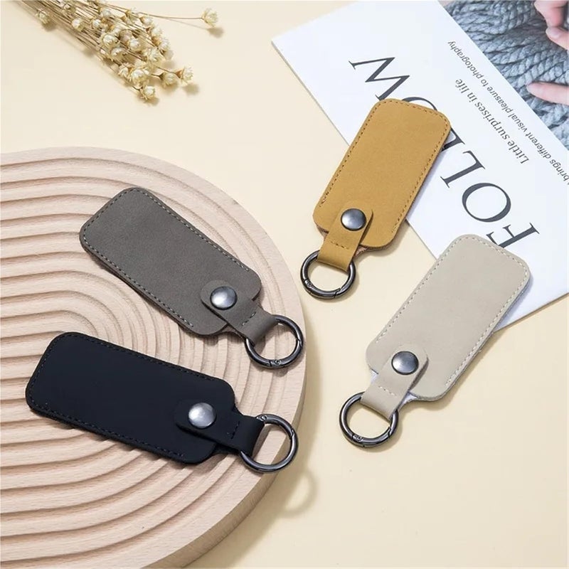 6pcs Leather USB Storage Protective Cover Keyring Flash Drive Anti-Loss Car Keychain Case for Shield Access Card Sleeve(Black) - Image 2