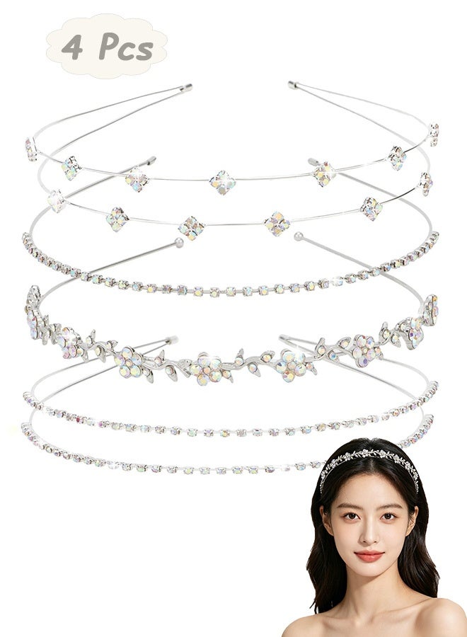 GD 4 Pcs Silver Rhinestone Headbands for Women - Sparkly Bridal Headpiece Head Bands Tiaras and Crowns for Women Prom Birthday Party Hair Accessories - Image 1