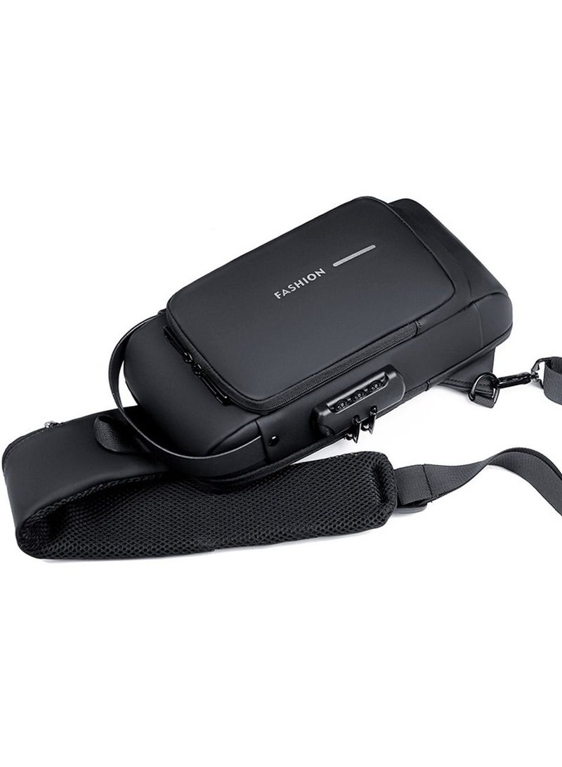 FASHION Men Women Sling Bag Pack with Lock Waterproof Anti-theft Chest Bag with USB Charging Port Shoulder Bag Crossbody Backpack - Image 4