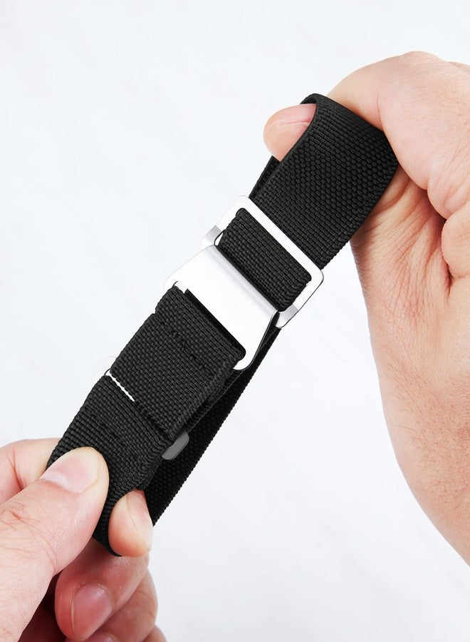 BINLUN Elastic Nylon Watch Strap - Navy Parachute Style - Replacement Fabric Watch Strap with Silver Hook Buckle for Men and Women (Black, 20 mm) - Image 2